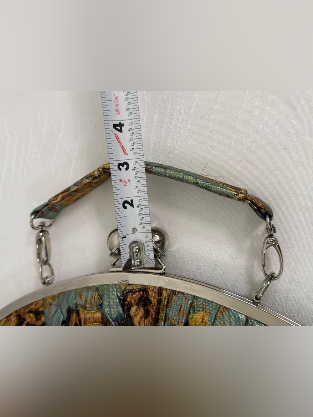 Vintage Floral Beaded Embroidered Frame Handbag Aqua Evening Bag - Picture 8 of 8
